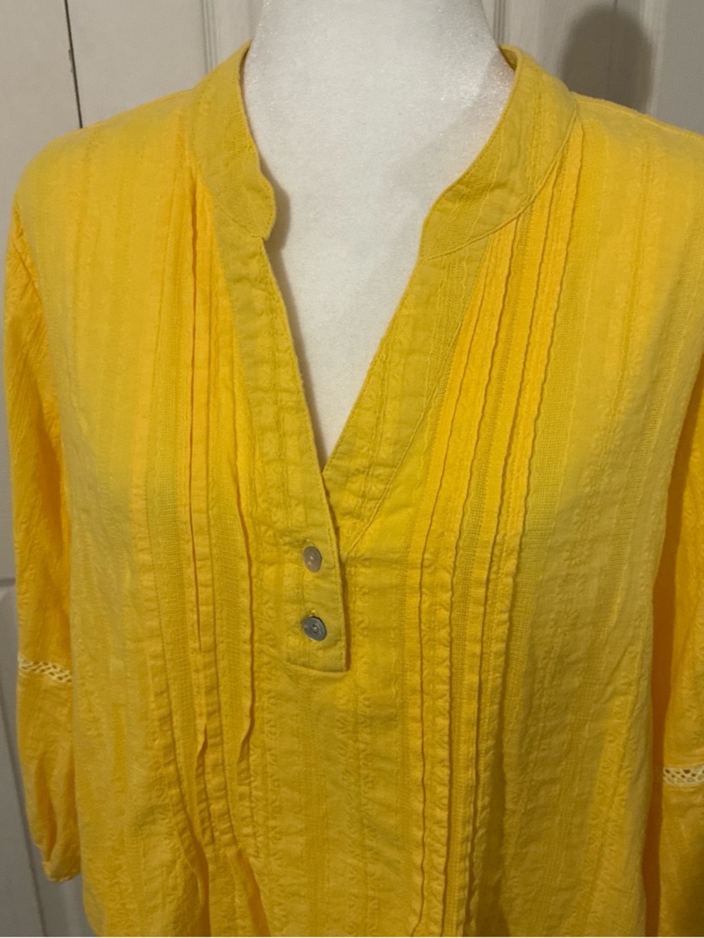 Ruby Rd. Bright Yellow Pintuck Split-Neck Tunic